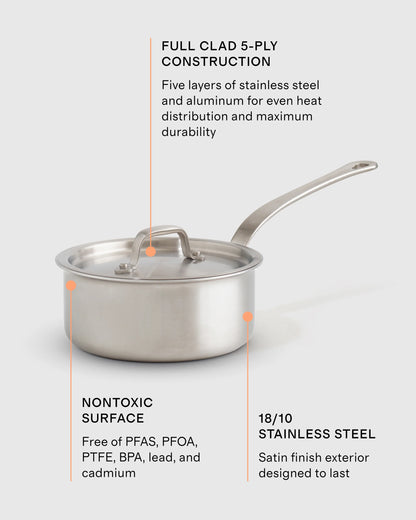 5-Ply Stainless Steel Saucepan - 2 QT / No Color