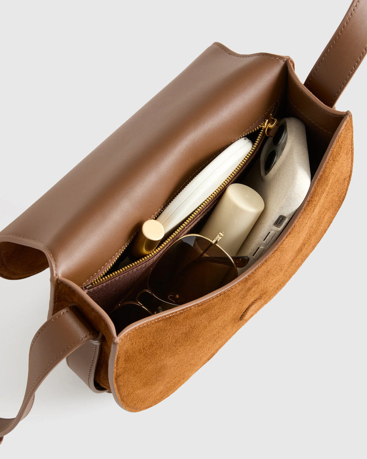 Italian Suede Saddle Bag - One Size / Pebble