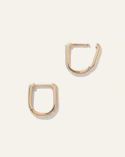 14K Gold Diamond Pave U Huggie Hoops - One Size / White Gold
