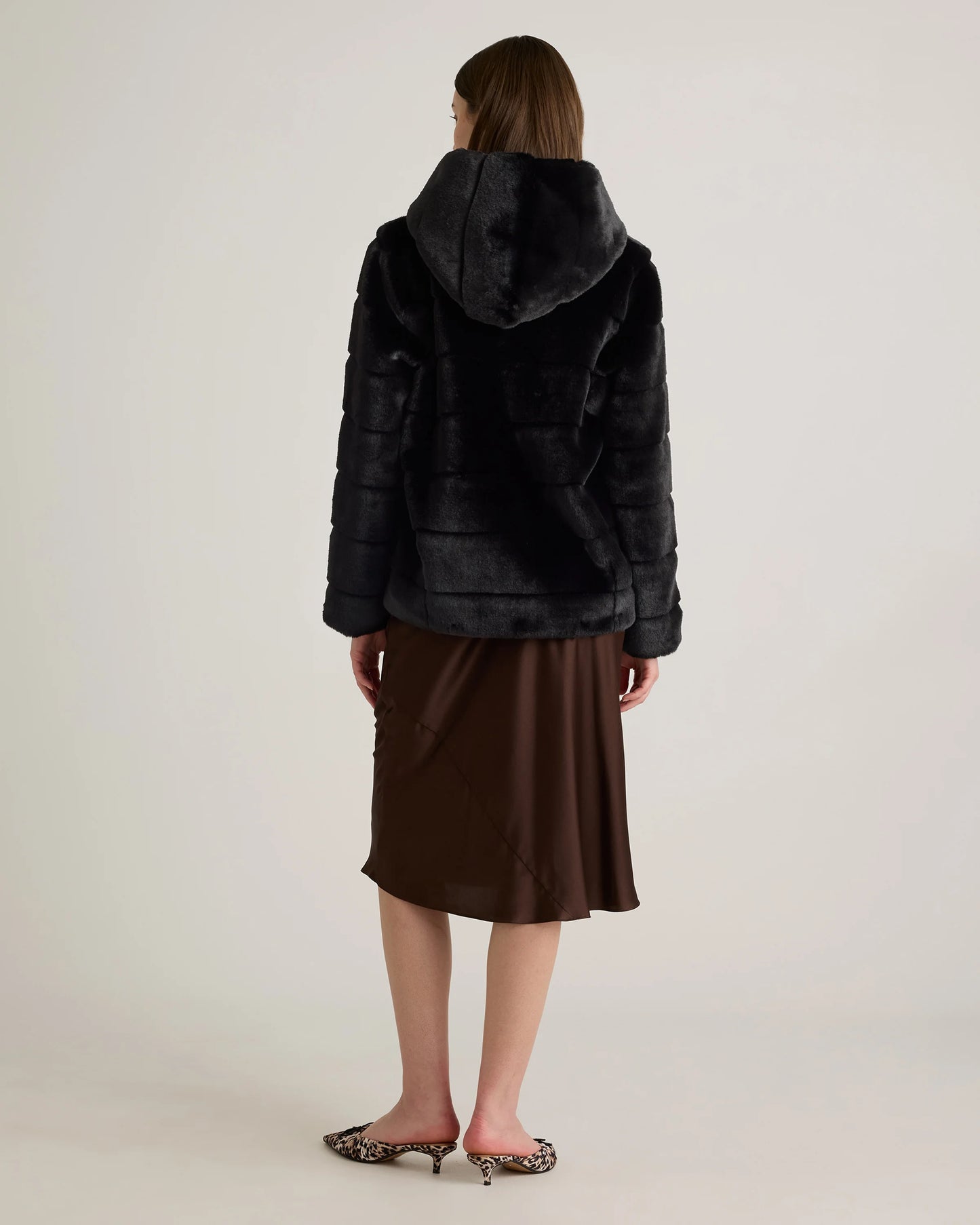 Hooded Faux Fur Jacket - XS / Black