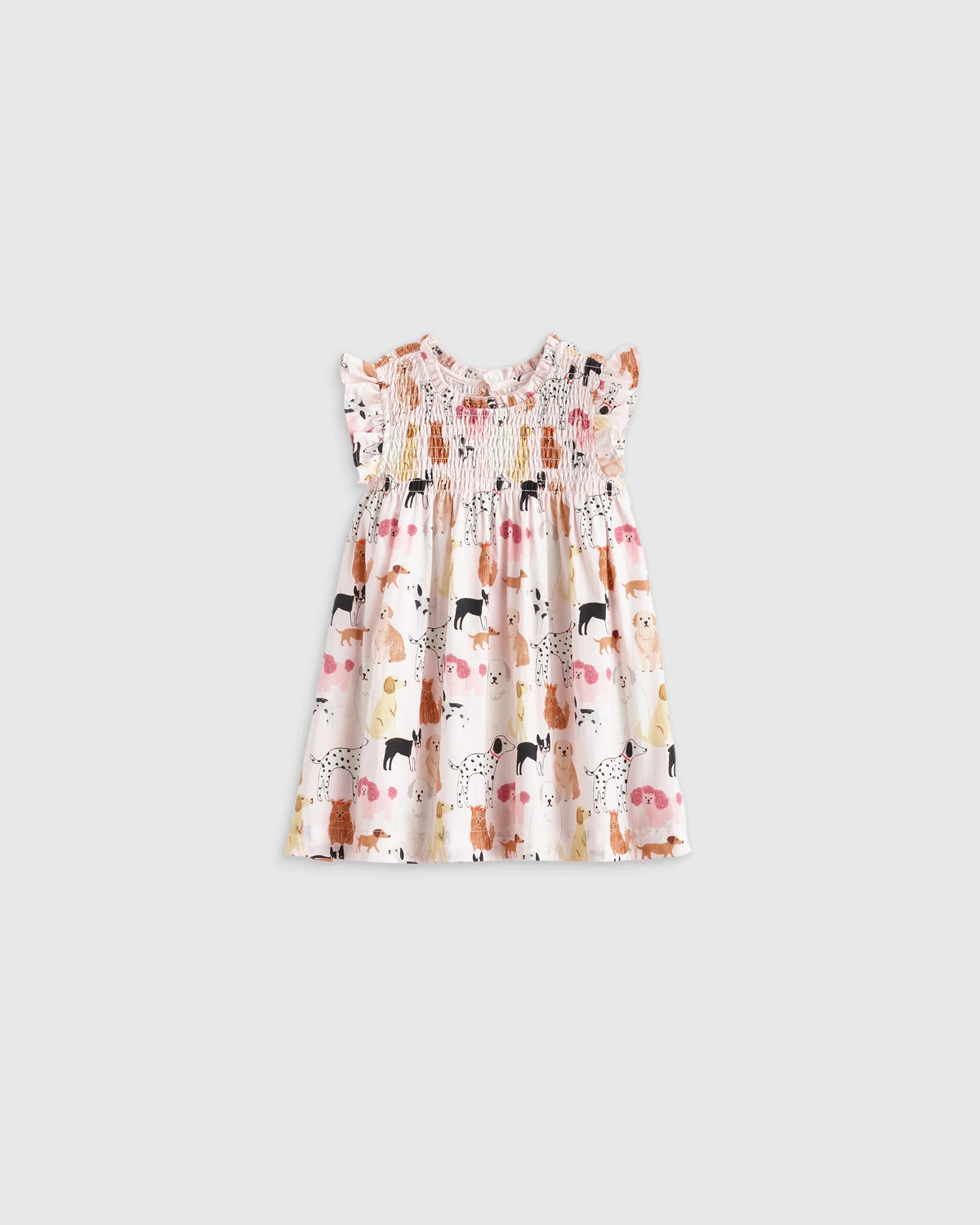 100% Organic Cotton Poplin Smocked Flutter Sleeve Dress - 3-6M / Blue Ditsy Floral