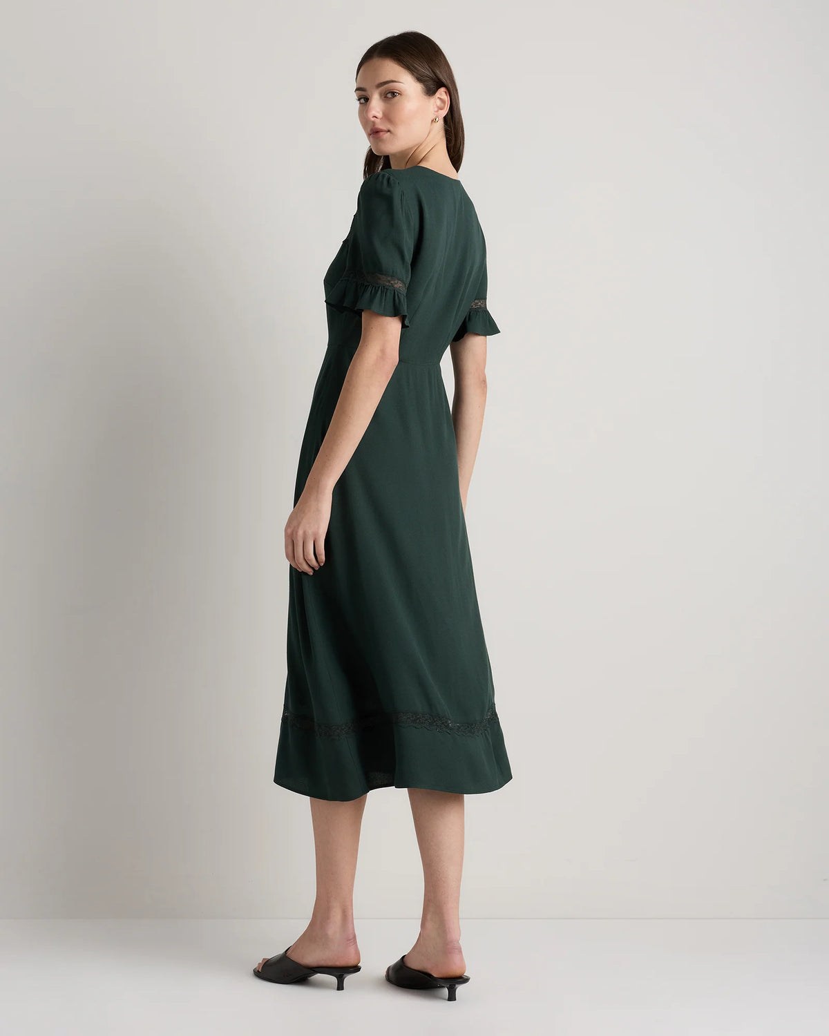 Lightweight Crepe Lace Inset Midi Dress - XS / Moonstone Blue
