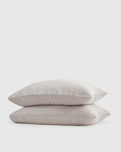 European Linen Stripe Pillowcases Set - Standard / Willowleaf/White Stripe
