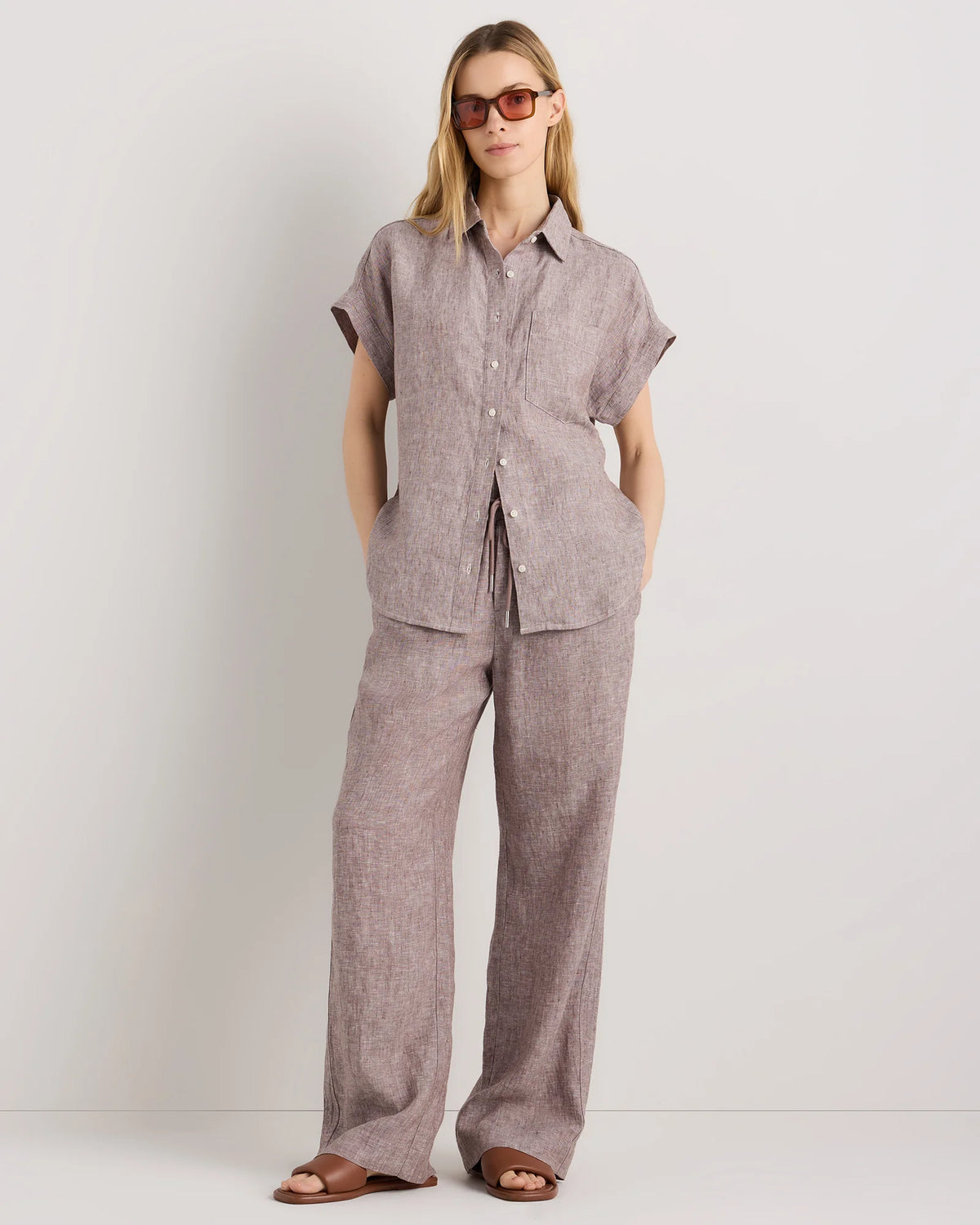 100% European Linen Wide Leg Pants - XS / Bayberry Olive