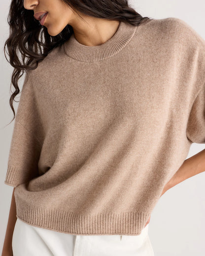 Mongolian Cashmere Cropped Oversized Tee - XS / Oatmeal