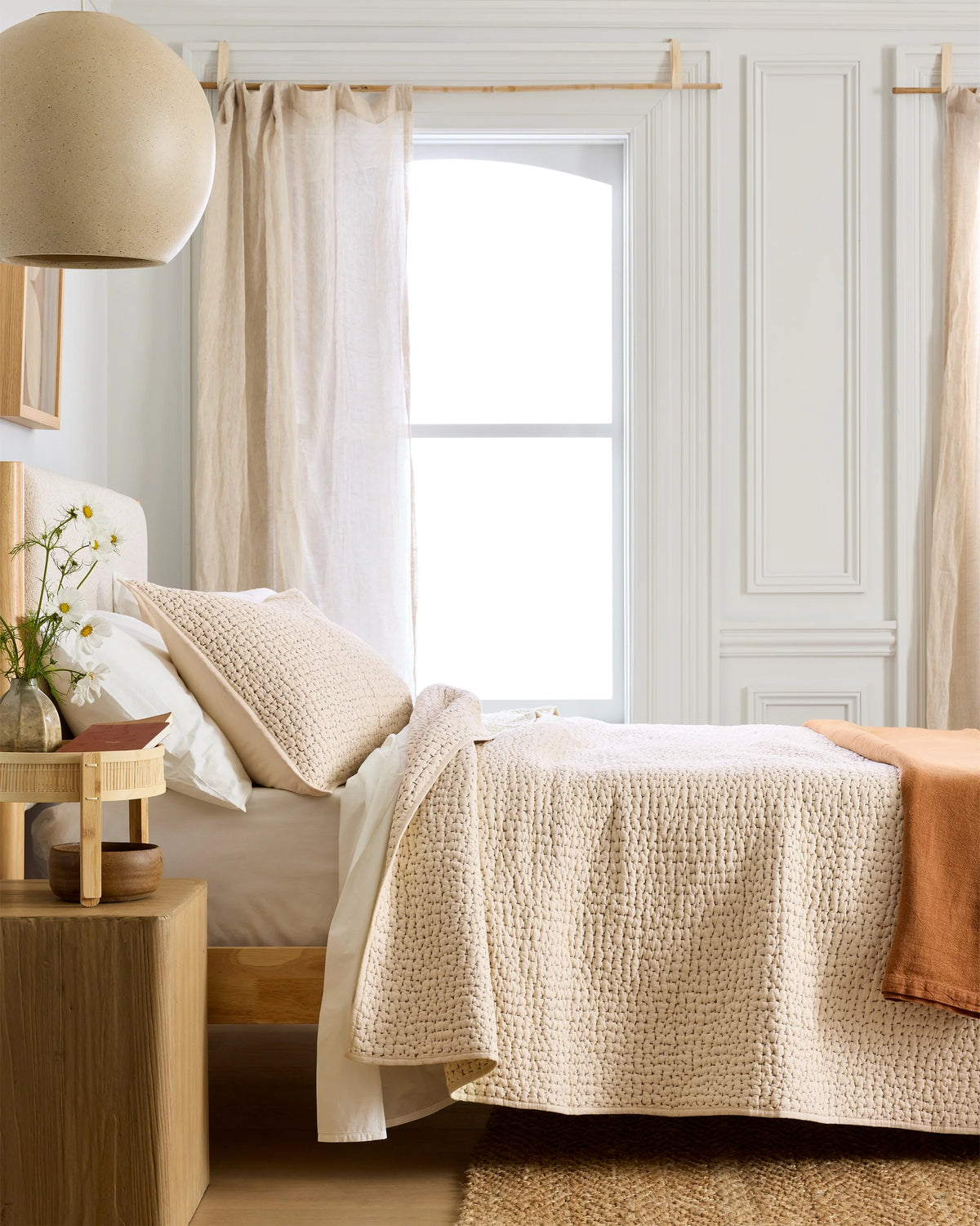 Organic Cotton Hand Stitched Quilt - Twin / Stone