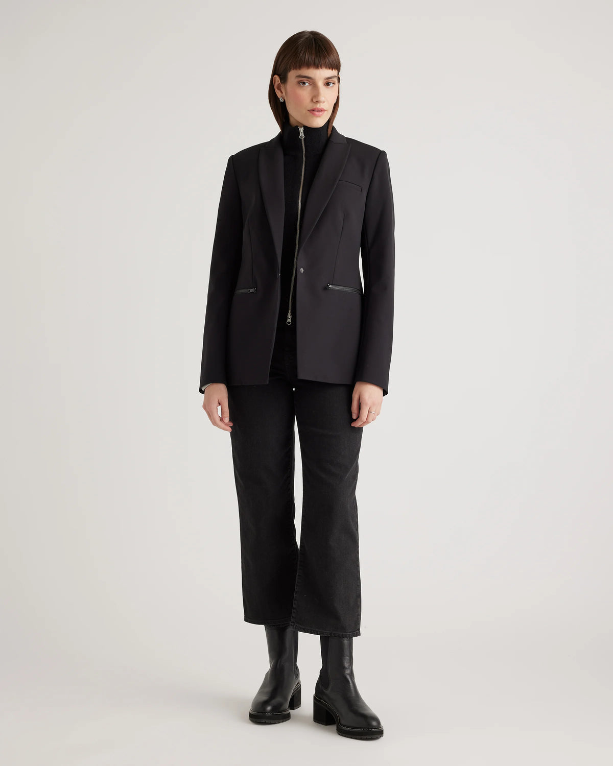 100% Mongolian Cashmere Ribbed Collar Blazer Insert - XS/S/M / Black