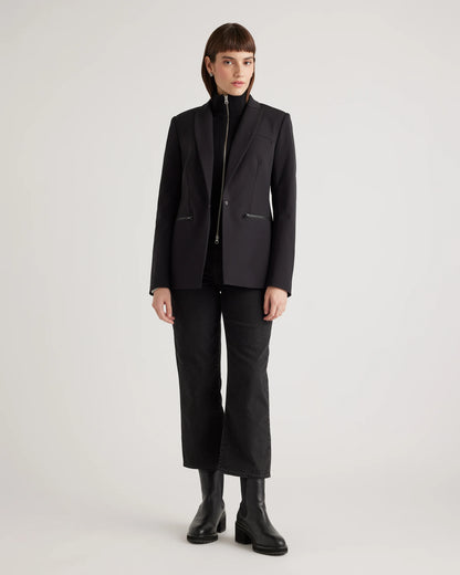 100% Mongolian Cashmere Ribbed Collar Blazer Insert - XS/S/M / Black
