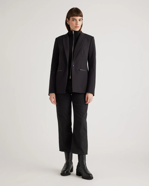 100% Mongolian Cashmere Ribbed Collar Blazer Insert - XS/S/M / Black