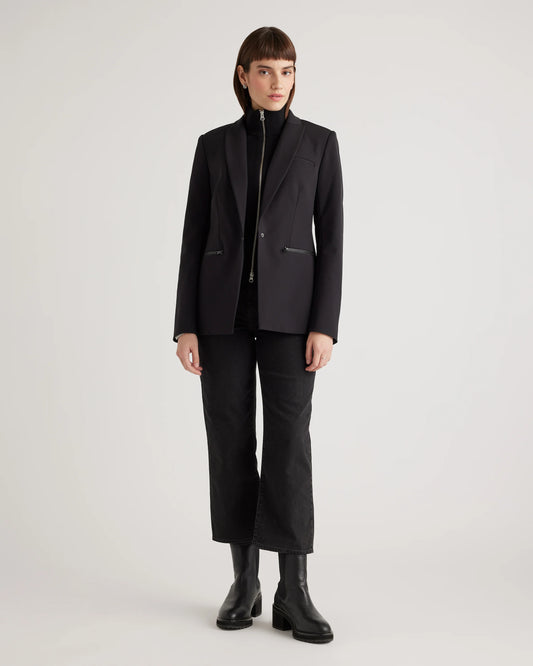 100% Mongolian Cashmere Ribbed Collar Blazer Insert - XS/S/M / Black