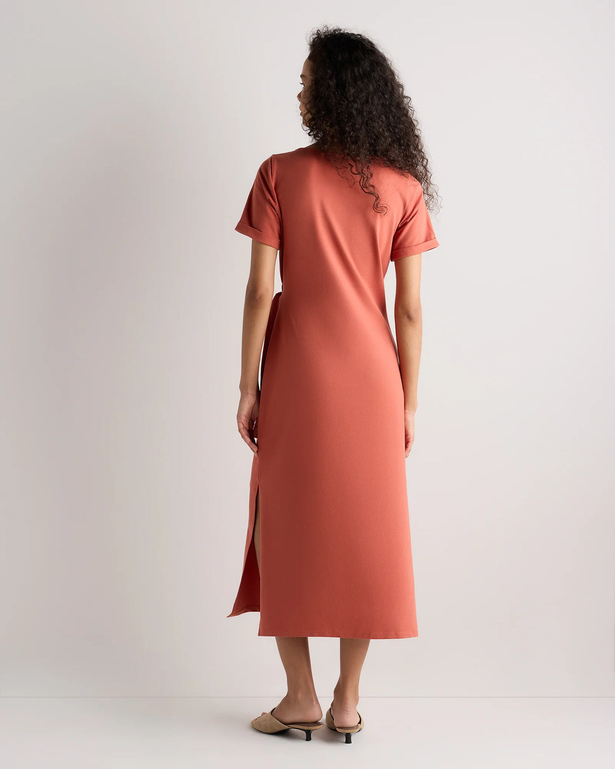 Stretch Cotton Jersey Side Tie Midi Dress - XS / Spiced Orange