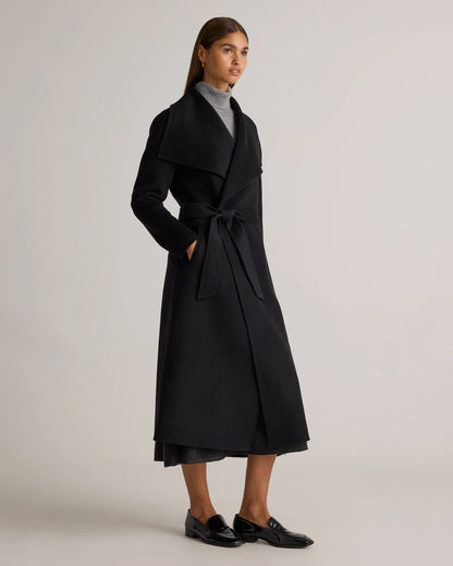 Double-Faced Merino Wool Draped Collar Wrap Coat - XS / Oat