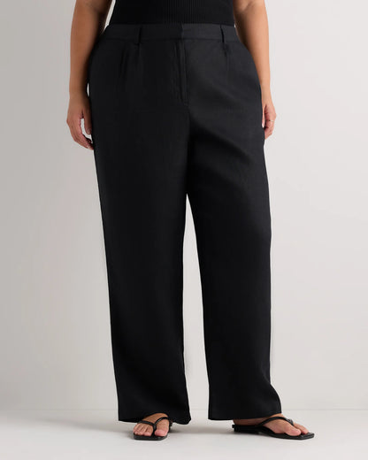 100% European Linen Pleated Trouser - 18 / French Blue