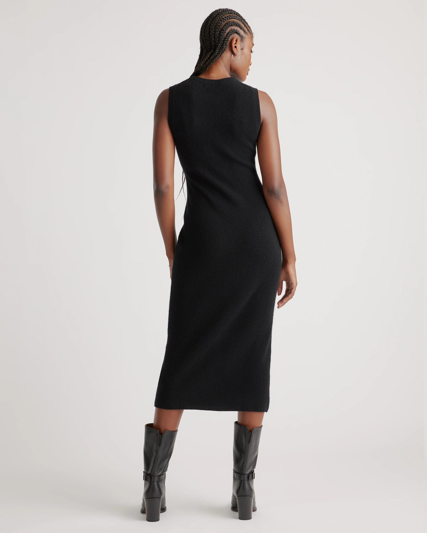 Mongolian Cashmere Sleeveless Midi Sweater Dress - XS / Black
