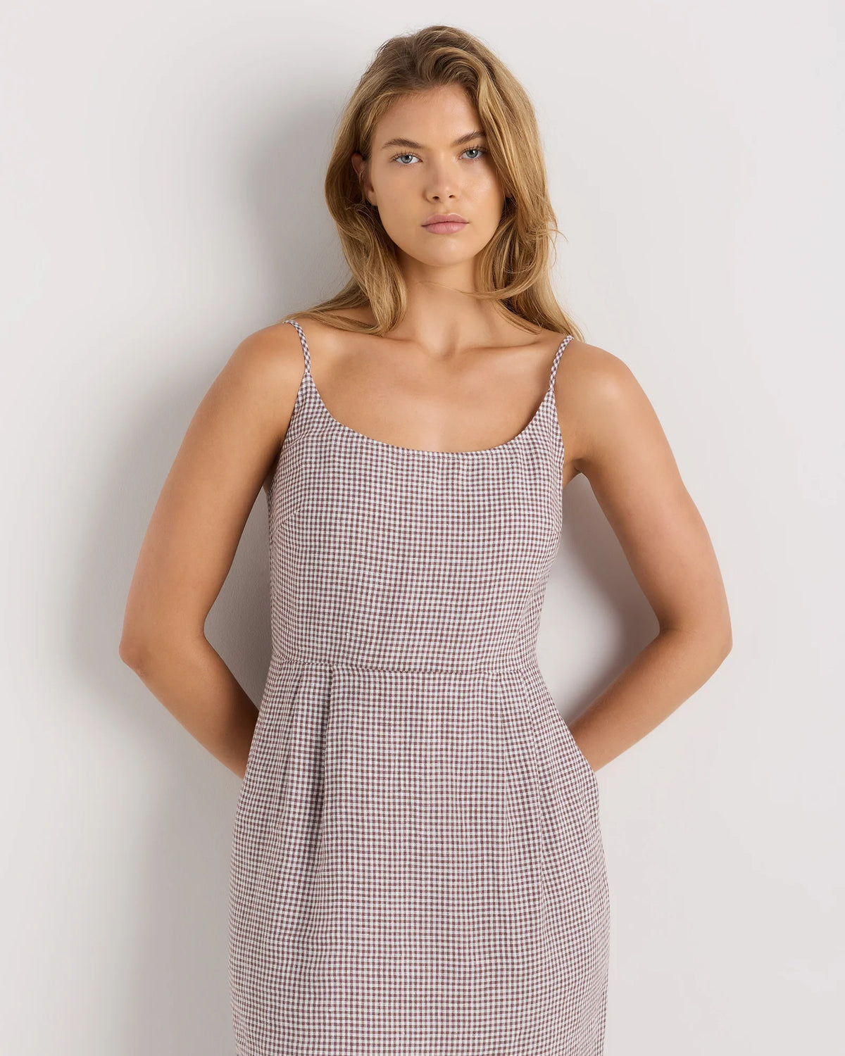 100% European Linen Scoop Neck Midi Dress - XS / Ivory Porcelain Blue Petite Floral