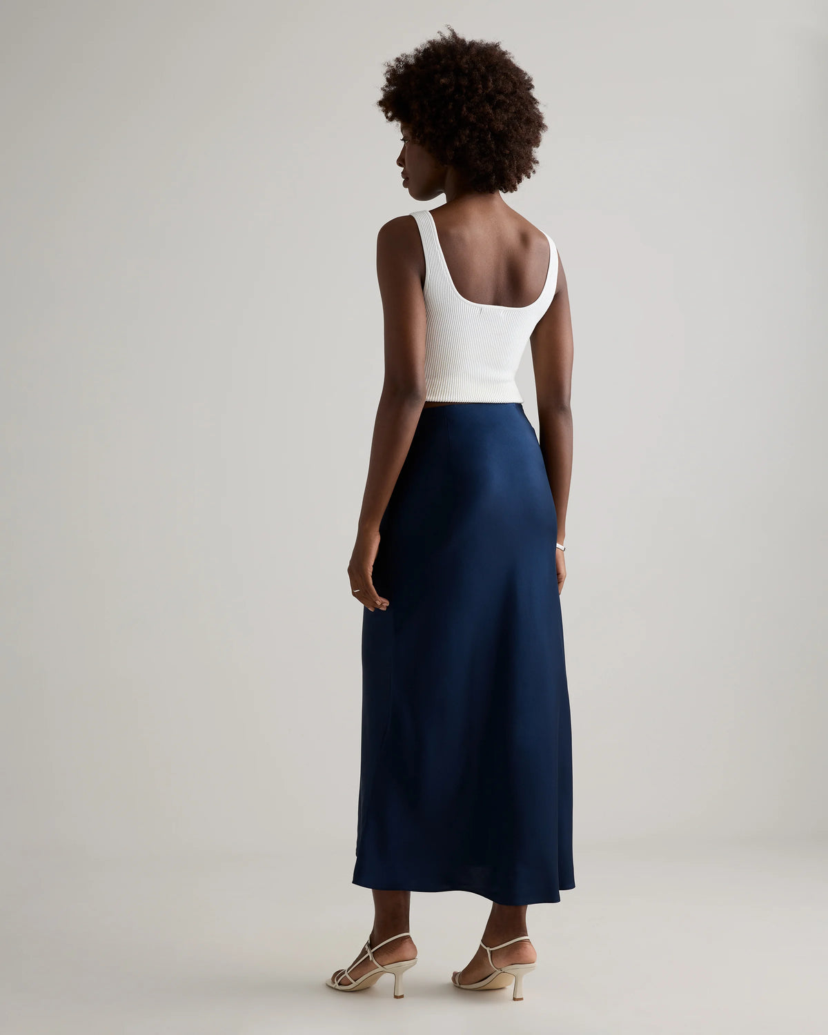 100% Washable Silk Maxi Skirt - XS / Navy