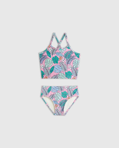 Tankini and Long Sleeve Raglan Rash Guard Set - 2T / Soft Ditsy Floral