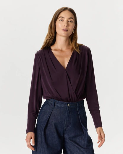 Washable Stretch Silk Surplice Bodysuit - XS / Moonstone Blue