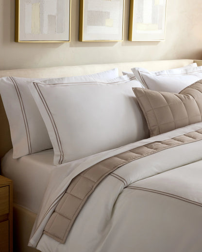 Organic Crisp Percale Embellished Sham Set - Standard / White/Navy
