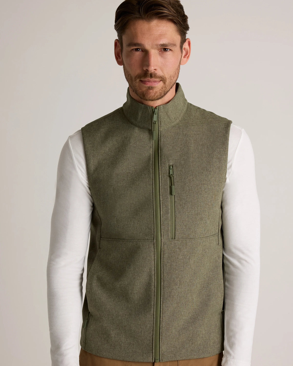 Softshell Fleece-Lined Full-Zip Vest - S / Heather Deep Navy