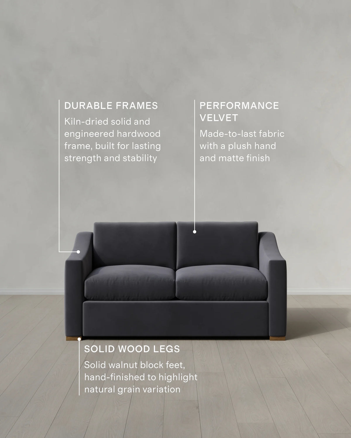 Hollis Slope Arm Sofa in Performance Velvet - 72" / Ivory