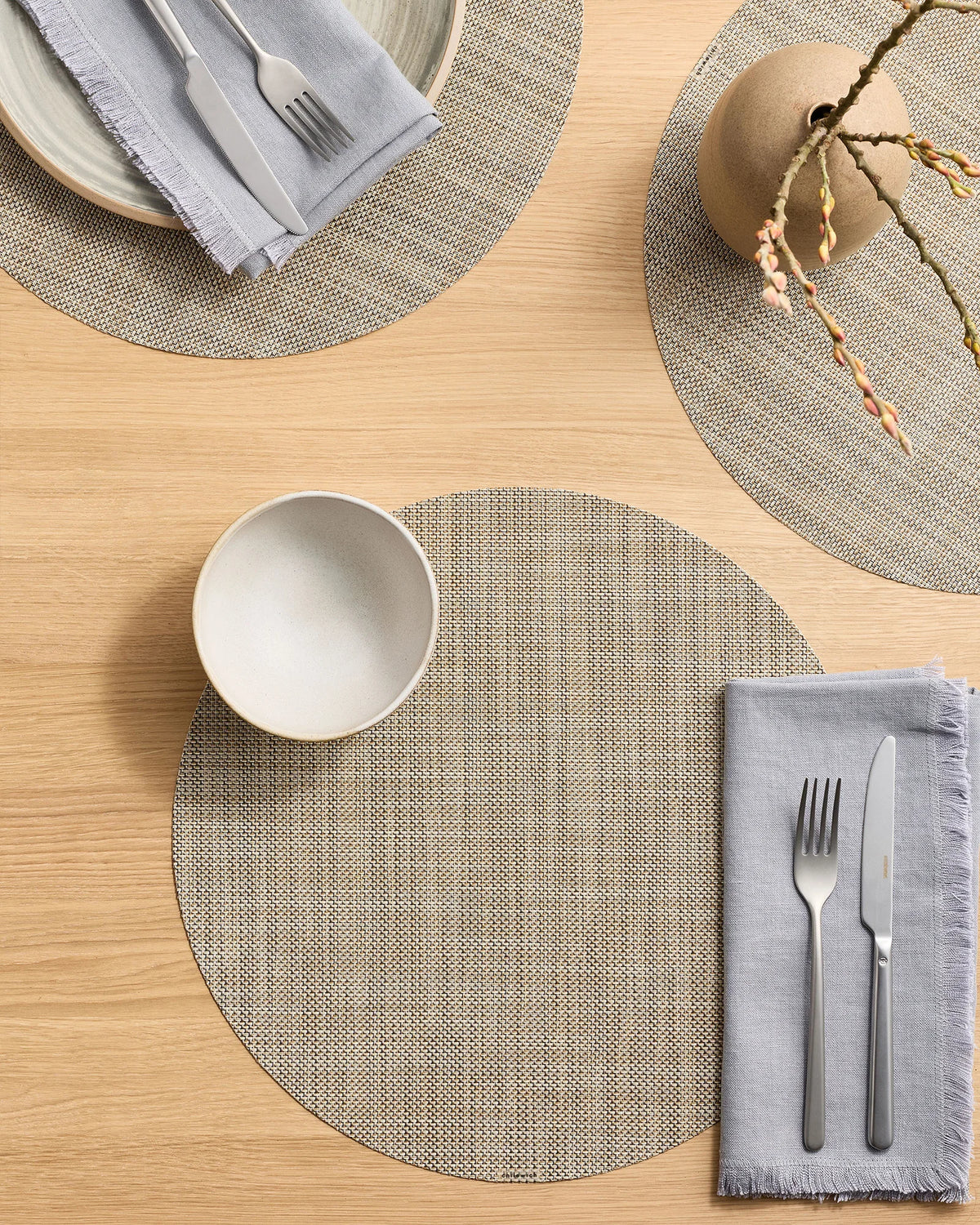 Mini Basketweave Easy-Care Round Placemat, Set of 4 by Chilewich - One Size / Parchment