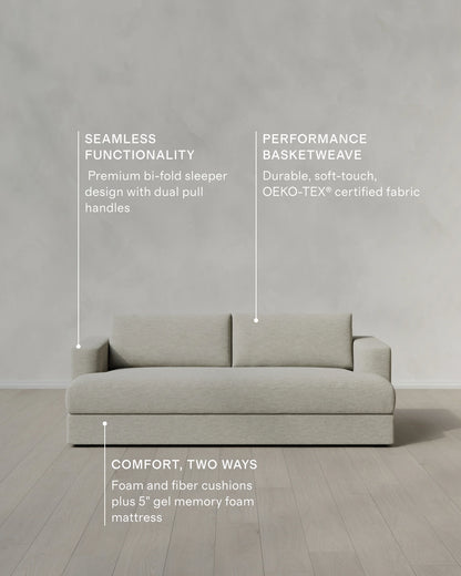 Sierra Curved Arm Sleeper Sofa in Performance Basketweave - One Size / Flax