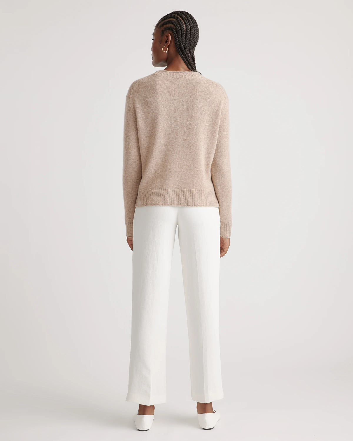 Mongolian Cashmere Boxy Crewneck Sweater - XS / Faded Denim/Brown/Ivory Variegated Stripe