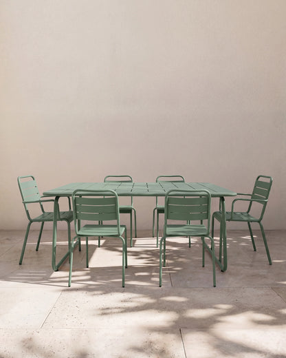Powder-Coated Aluminum Outdoor Dining Set - One Size / Sage Green