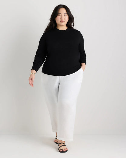 Lightweight Cotton Cashmere Crew Sweater - 1X / Black