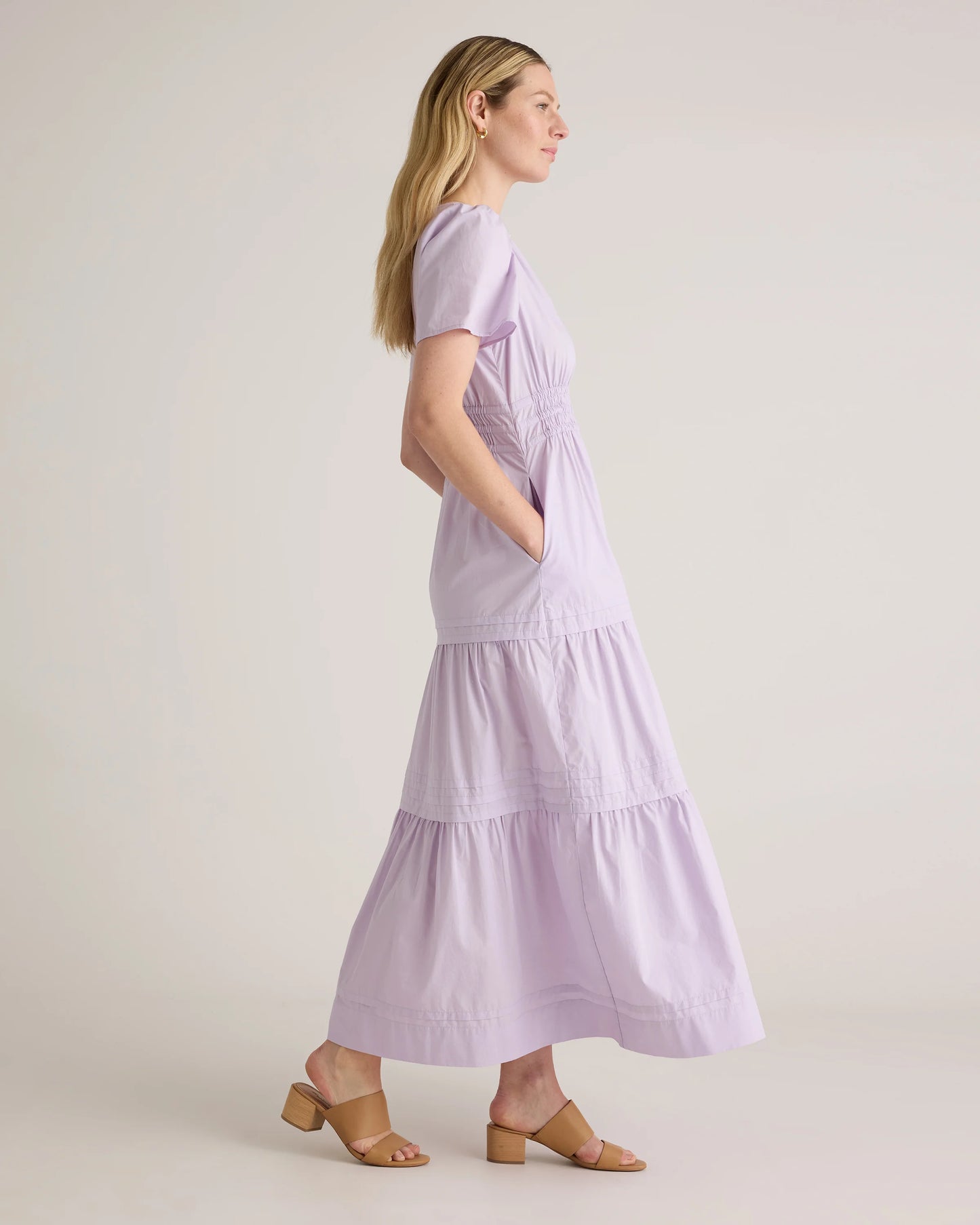 100% Organic Cotton Poplin Tiered Maxi Dress - XS / Riviera Blue Heirloom Floral