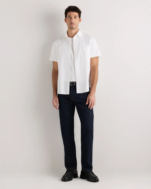 100% Organic Cotton Seersucker Short Sleeve Shirt - S / White