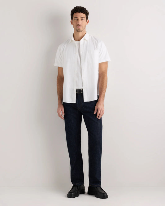 100% Organic Cotton Seersucker Short Sleeve Shirt - S / White