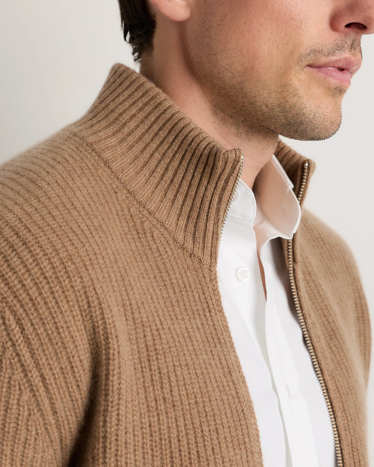 Mongolian Cashmere Fisherman Full Zip Sweater - S / Teak