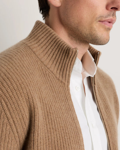 Mongolian Cashmere Fisherman Full Zip Sweater - S / Teak