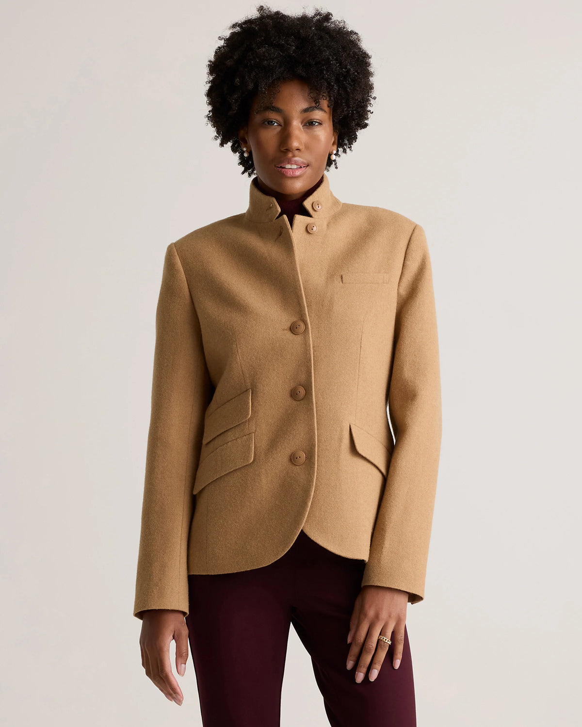 Italian Wool Stand Collar Blazer - XS / Warm Camel