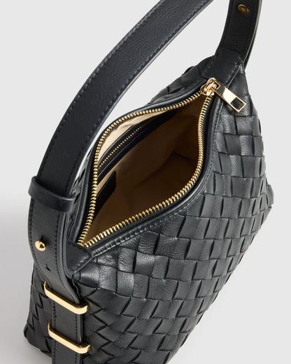 Italian Leather Handwoven Mini Bag - One Size / Black