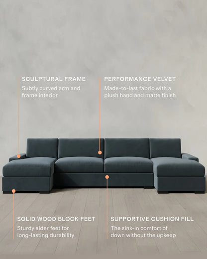 Stillman U Sectional in Performance Velvet - One Size / Java