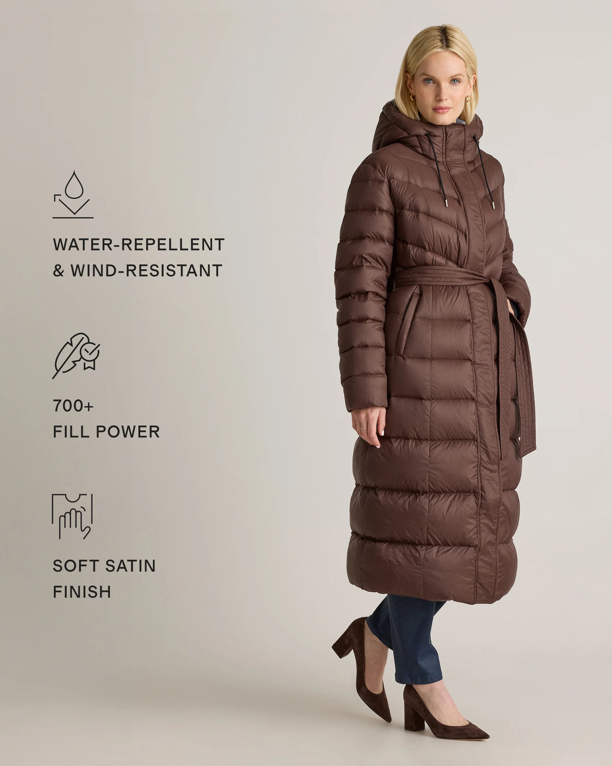 Responsible Down Belted Puffer Maxi Coat - XS / Morel Grey