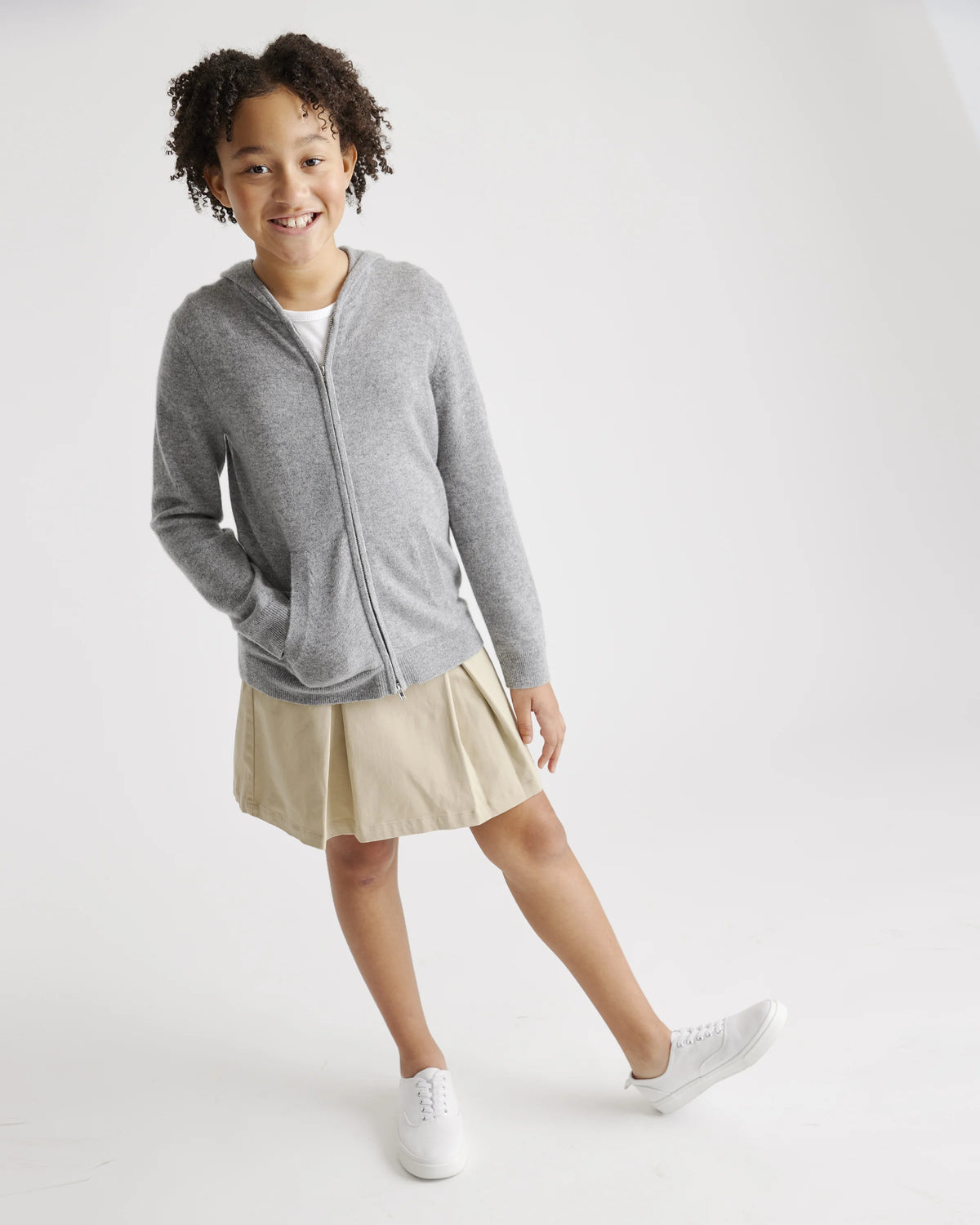 Washable Cashmere Full Zip Hoodie - 6 / Heather Grey