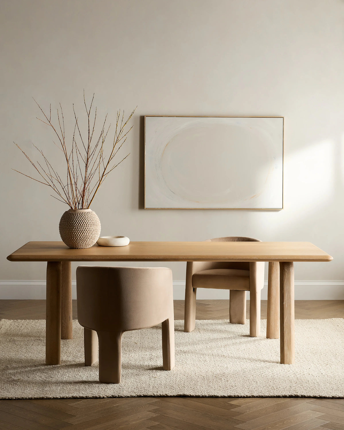 Solid Wood Dining Table with Rounded Legs - One Size / Natural Oak