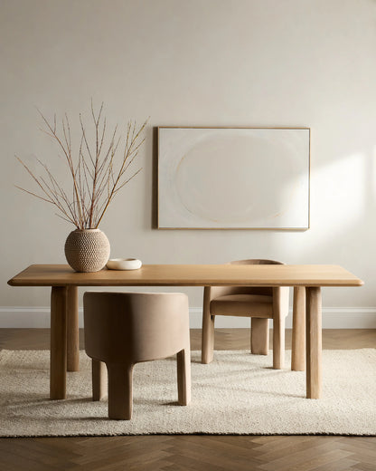 Solid Wood Dining Table with Rounded Legs - One Size / Natural Oak