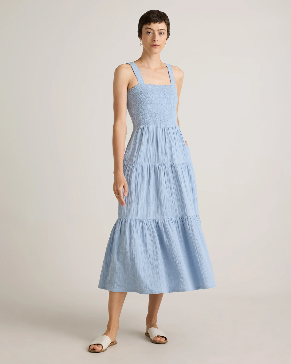 100% Organic Cotton Gauze Smocked Sleeveless Maxi Dress - XS / Ocean Breeze