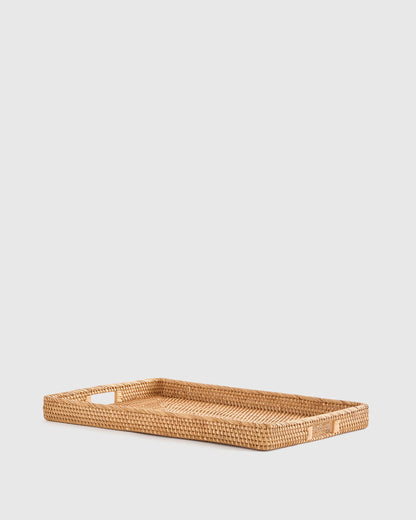 Handwoven Rattan Rectangular Tray - One Size / Natural