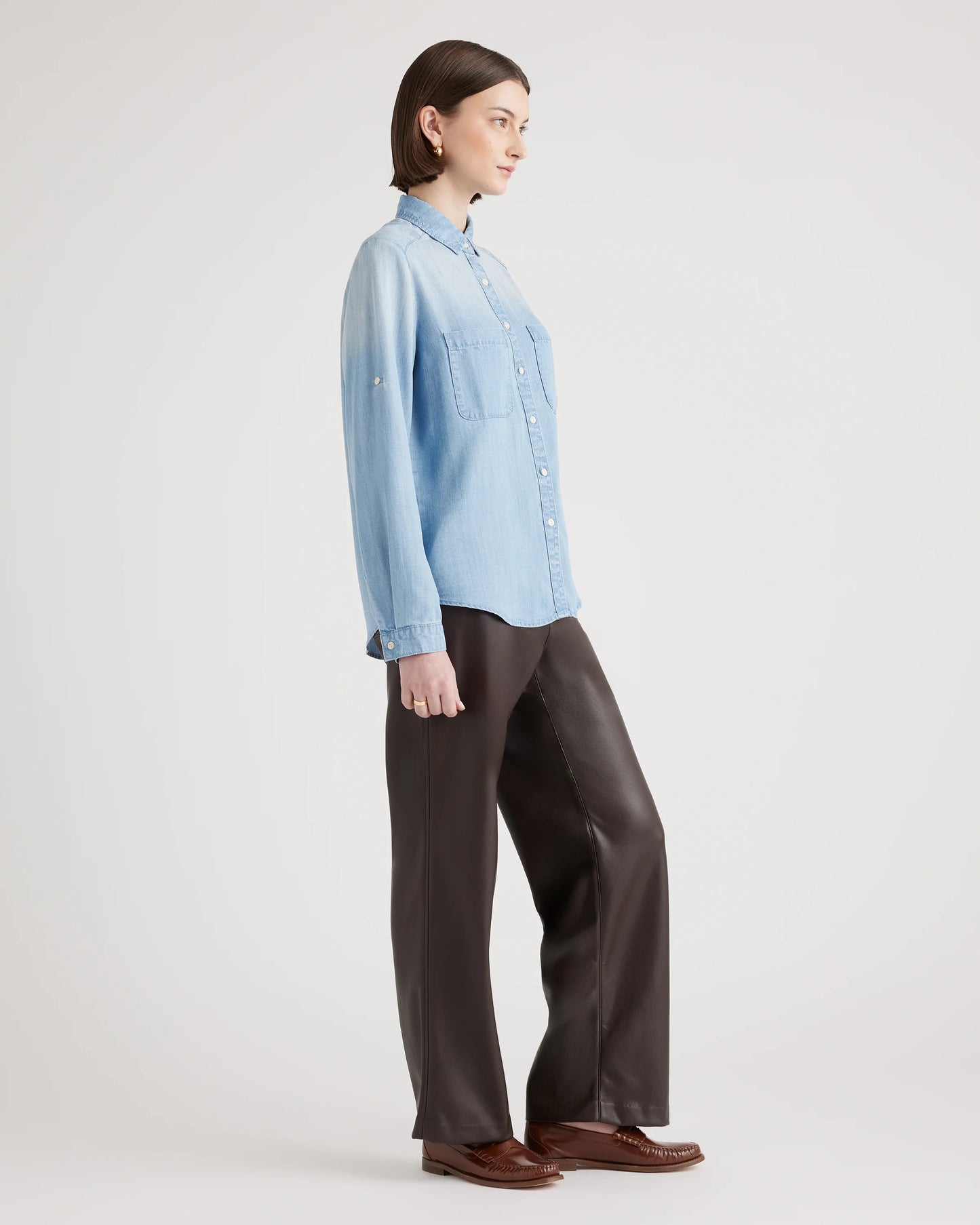 Chambray Tencel Long Sleeve Shirt - XS / Light Indigo