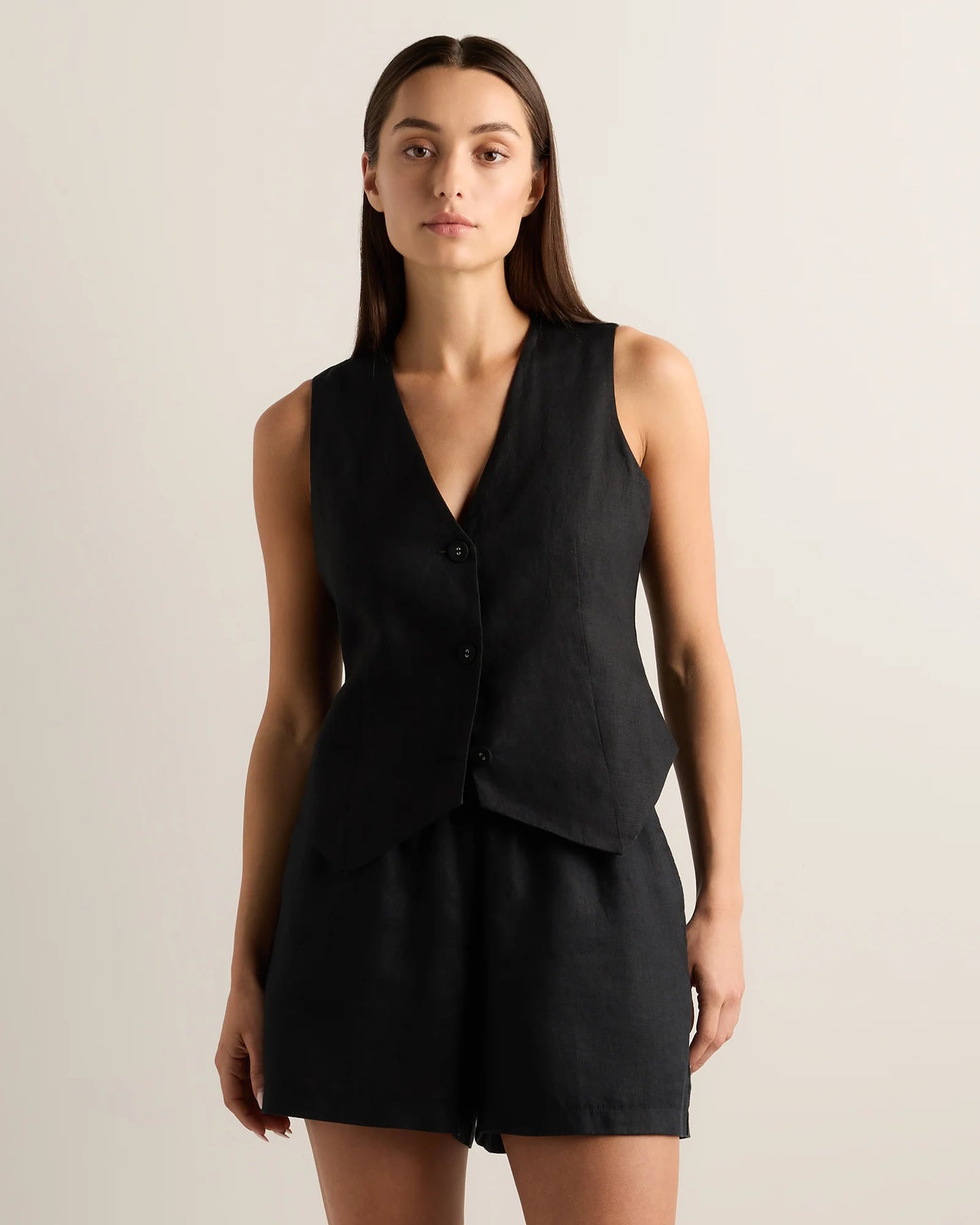 100% European Linen Vest - XS / Blue Pinstripe