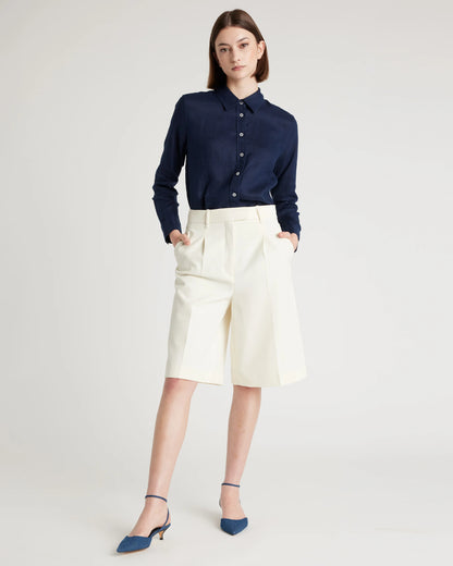100% European Linen Long Sleeve Shirt - XS / Blue Pinstripe