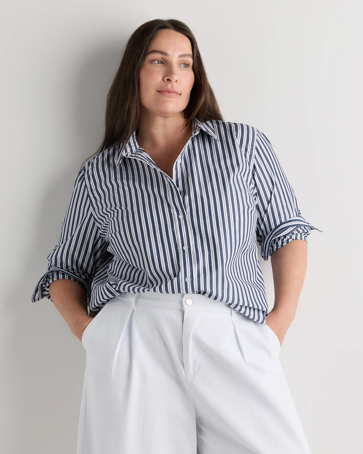 100% Organic Cotton Poplin Long Sleeve Shirt - 1X / Classic White