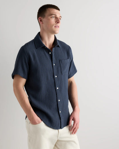 100% Organic Cotton Gauze Short Sleeve Shirt - S / Indigo Blue