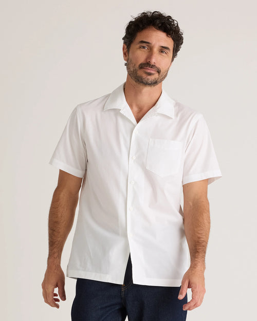 Organic Cotton Stretch Poplin Camp Shirt - S / White